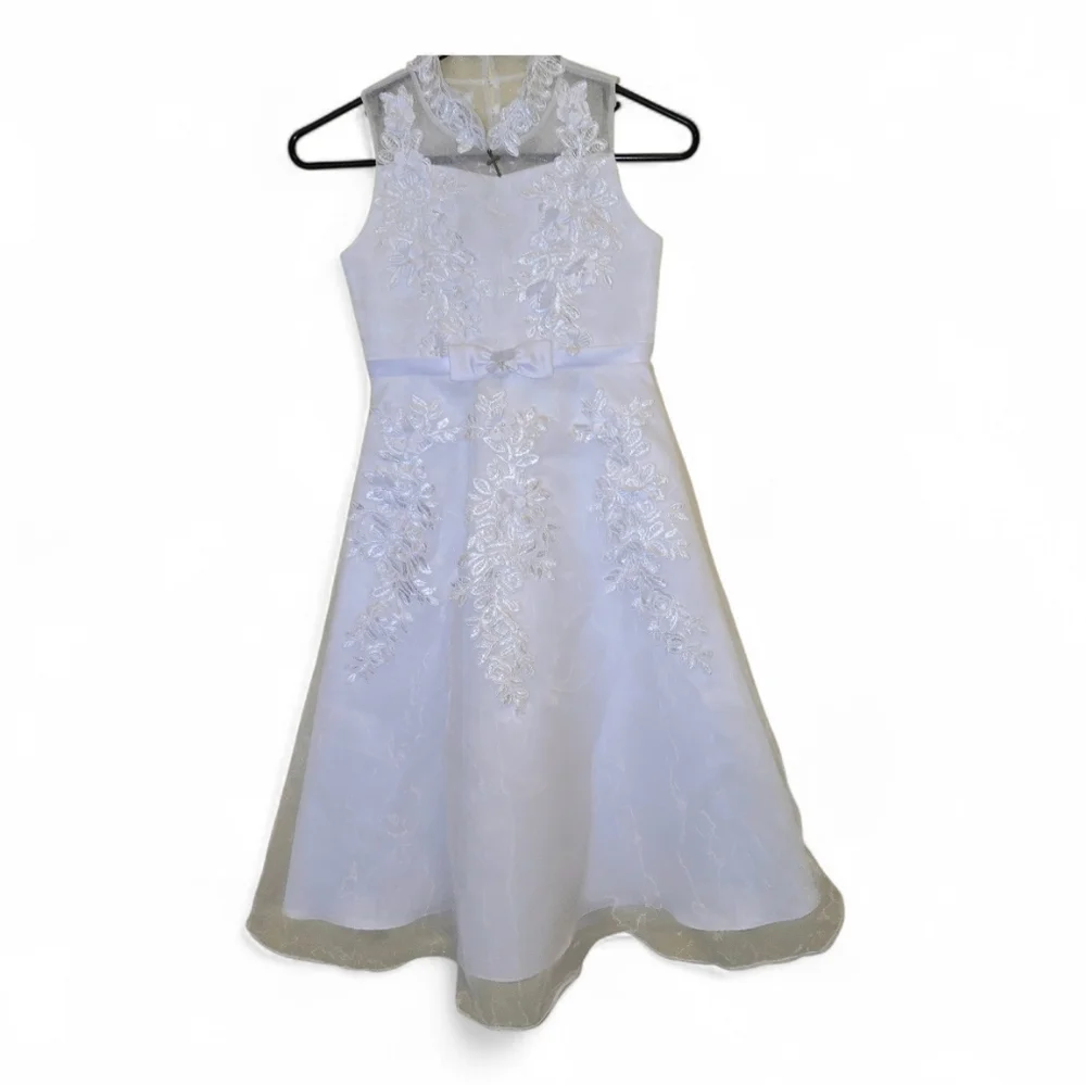 Bonnie Jean White Floral Embroidered Dress First Communion Flower Girl Dress